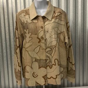 Laura Ashley Women Size 1X Silk Neutral Colors Button Front Boutique Jacket Top